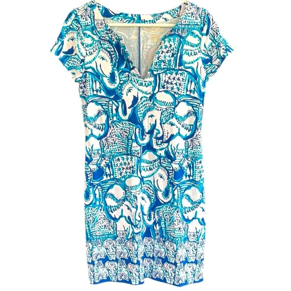 EUC Lilly Pulitzer Sophiletta Keep on Trunkin Dress Blue White Size Small